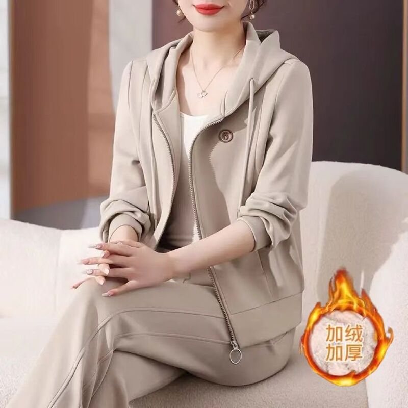 加绒运动服套装女秋冬2025新款时尚宽松洋气妈妈加厚休闲服两件套|undefined