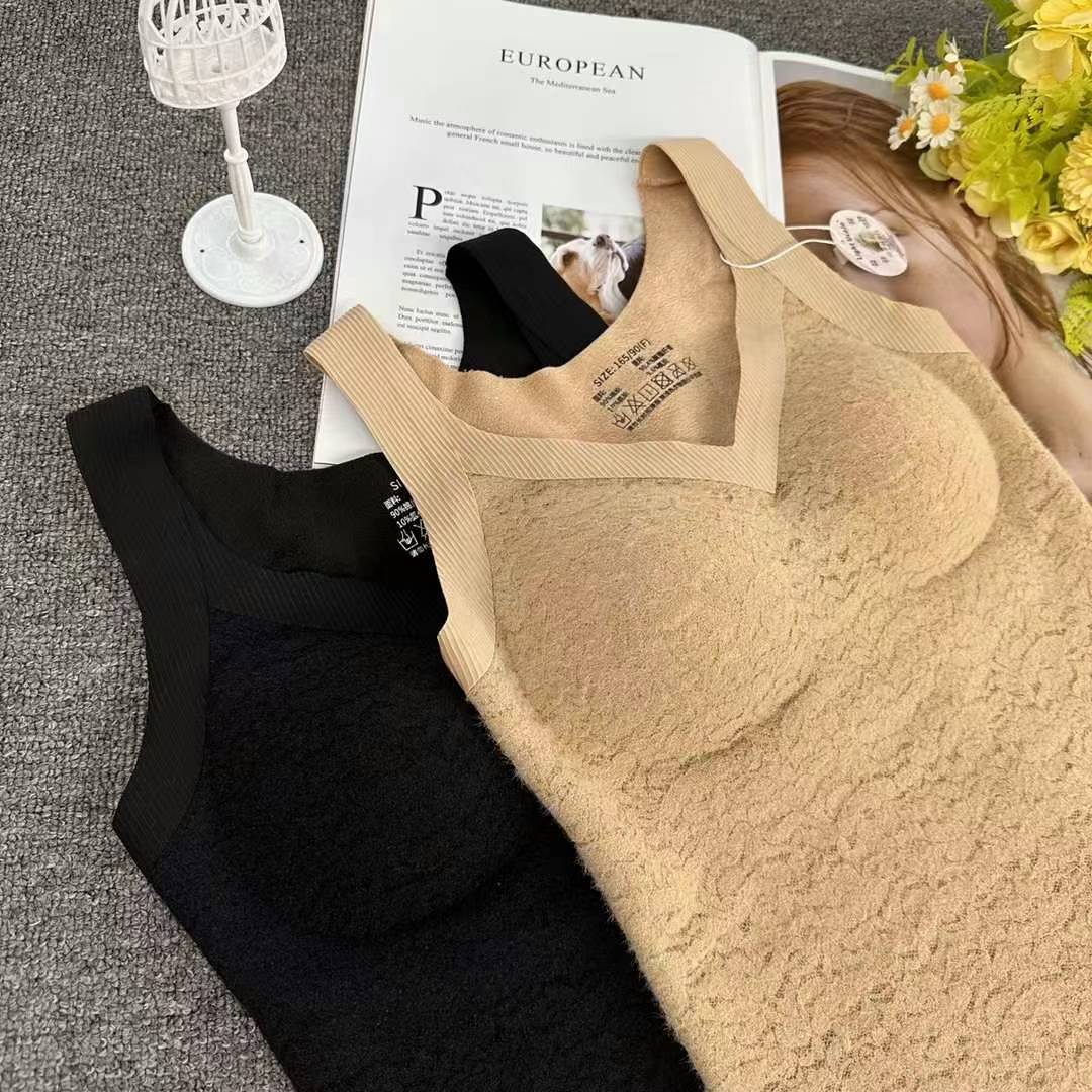 Nuevo chaleco de terciopelo de terciopelo caliente, super elástico, cómodo y cálido con almohadilla de pecho, camisa interior sin marcas gruesas