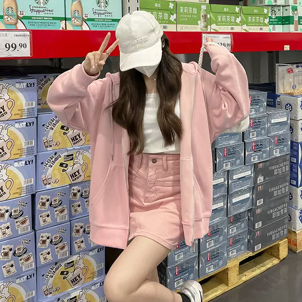 秋冬女连帽卫衣外套2025新款拉链开衫宽松慵懒风韩系简约休闲上衣