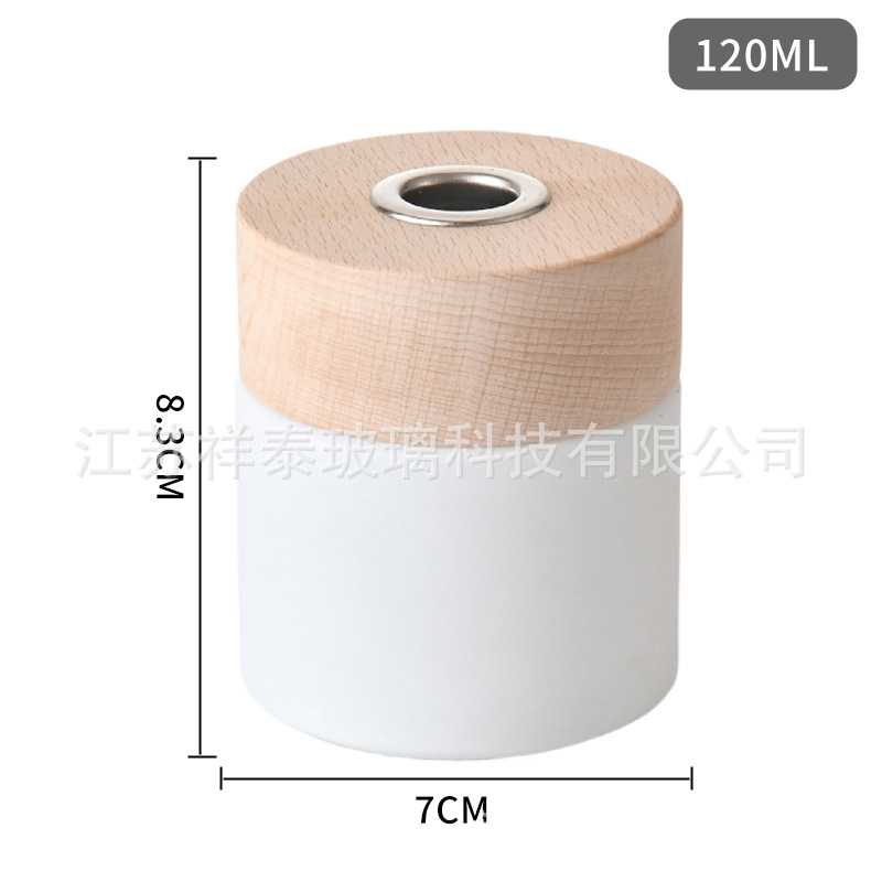 Botella de fragancia simple, taza de vela de moda, atmósfera romántica en el hogar, combinación de bambú y madera, cubierta de metal, tablero de vela de fragancia de vidrio