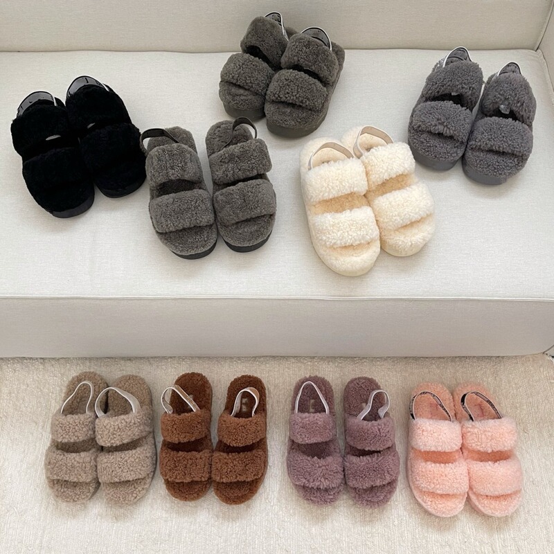 Henan Sangpo Women's Leather and Fur Integrated Platform Slippers with Thick Soles and Lamb Wool, Ins Style, Warm and Comfortable