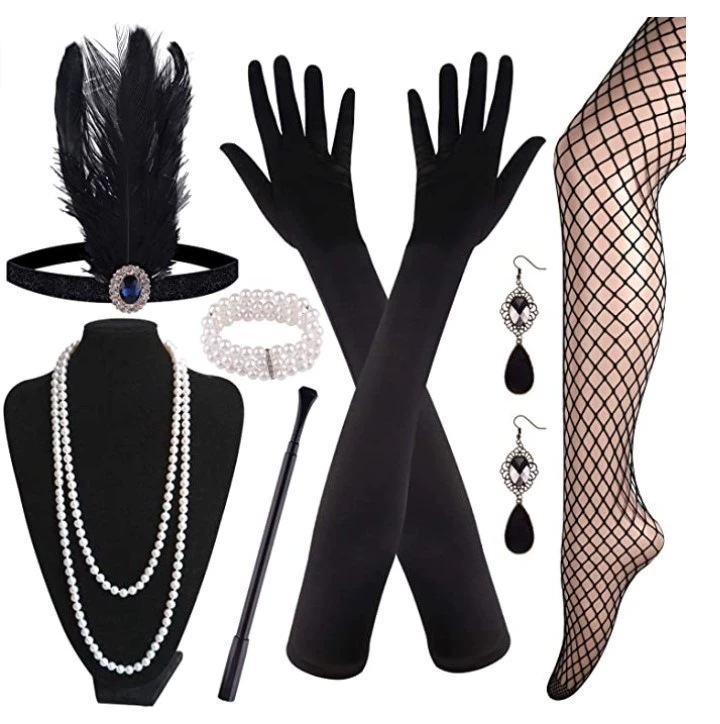 Gatsby 1920S Bachelor Party Retro Feather Headband Set, Headpiece, Necklace, Gloves, Cigarette Holder, Cross-Border Trade