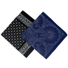 Black Small Flower Geometric Cotton Bandana Men Pocket Squar