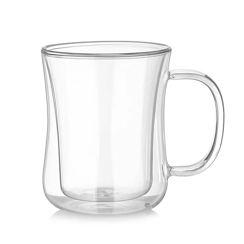 Hogar borosilicato doble capa taza de agua de vidrio con mango transparente taza de café taza de jugo de leche taza de té