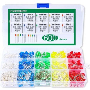 600PCS 5 colors F3 F 5mm LED light emitting diode red, yellow, blue, green and white lights in 600 sets of boxes