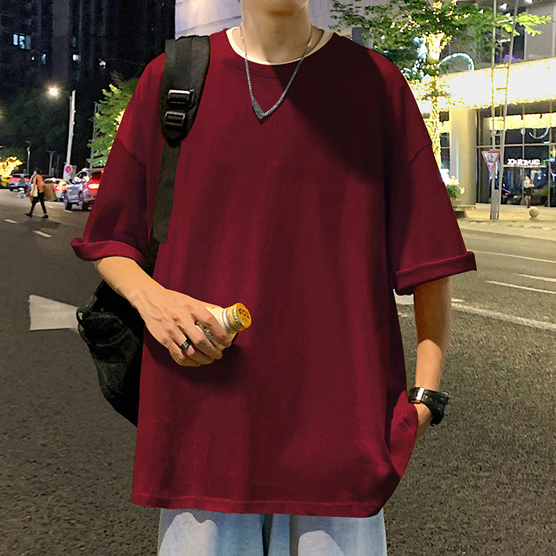 220グラムの重いポンドの純綿の夏の半袖のtシャツの男性のゆったりしている紳士服のtシャツの半袖の純色の底のシャツは二開することができます。|undefined