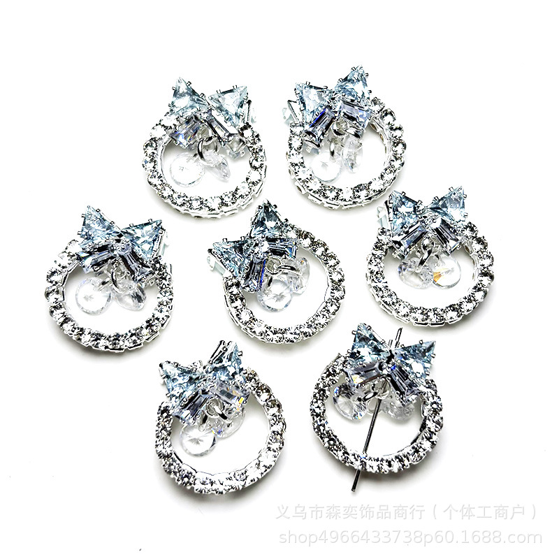 Double-Sided Zircon Butterfly Wreath Vertical Hole Spacer Beads Bowknot Running Ring Straight Hole Beads DIY Phone Chain Accessories
