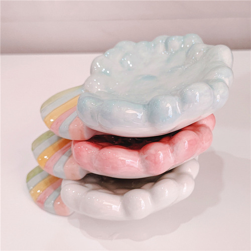 Luxury Rainbow Cloud Drainage Soap Box Bathroom High-end Creative No Hole Ceramic Soap Box Fairy Soap Plate 