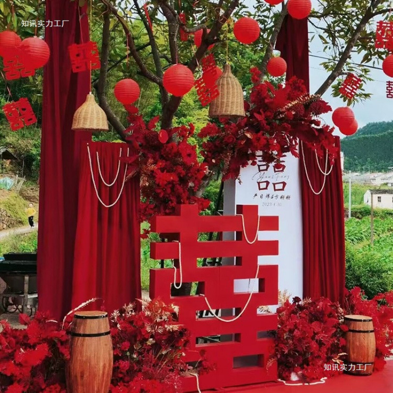 婚庆金丝绒装饰纱幔背景背景布幔宝宝周岁订婚背景纱幔红色布置|undefined