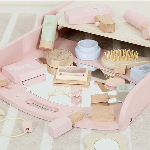 Baby play house princess dressing table makeup table simulation makeup barber bag wooden accessories role-playing toy