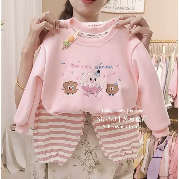 Children's Embroidery Set Baby Girl Sweatshirt Set 2025 Embroidered Set Two-Piece Set