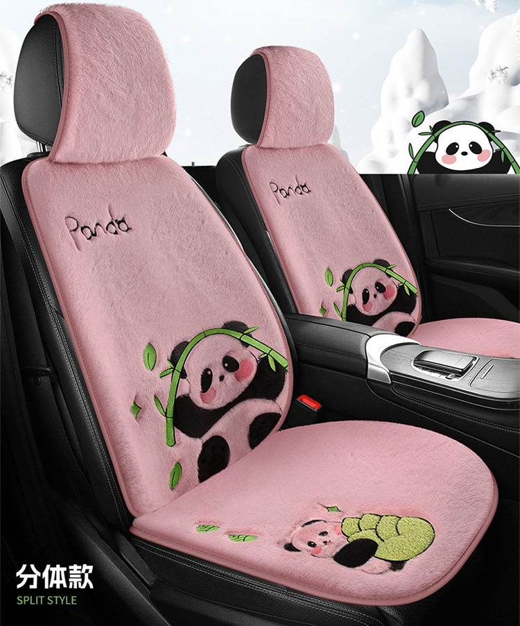 Car Seat Cushion Soft Plush Winter Plush Cute Panda Cartoon Goddess Car Half-Cover Seat Cover Non-Slip Car Mat
