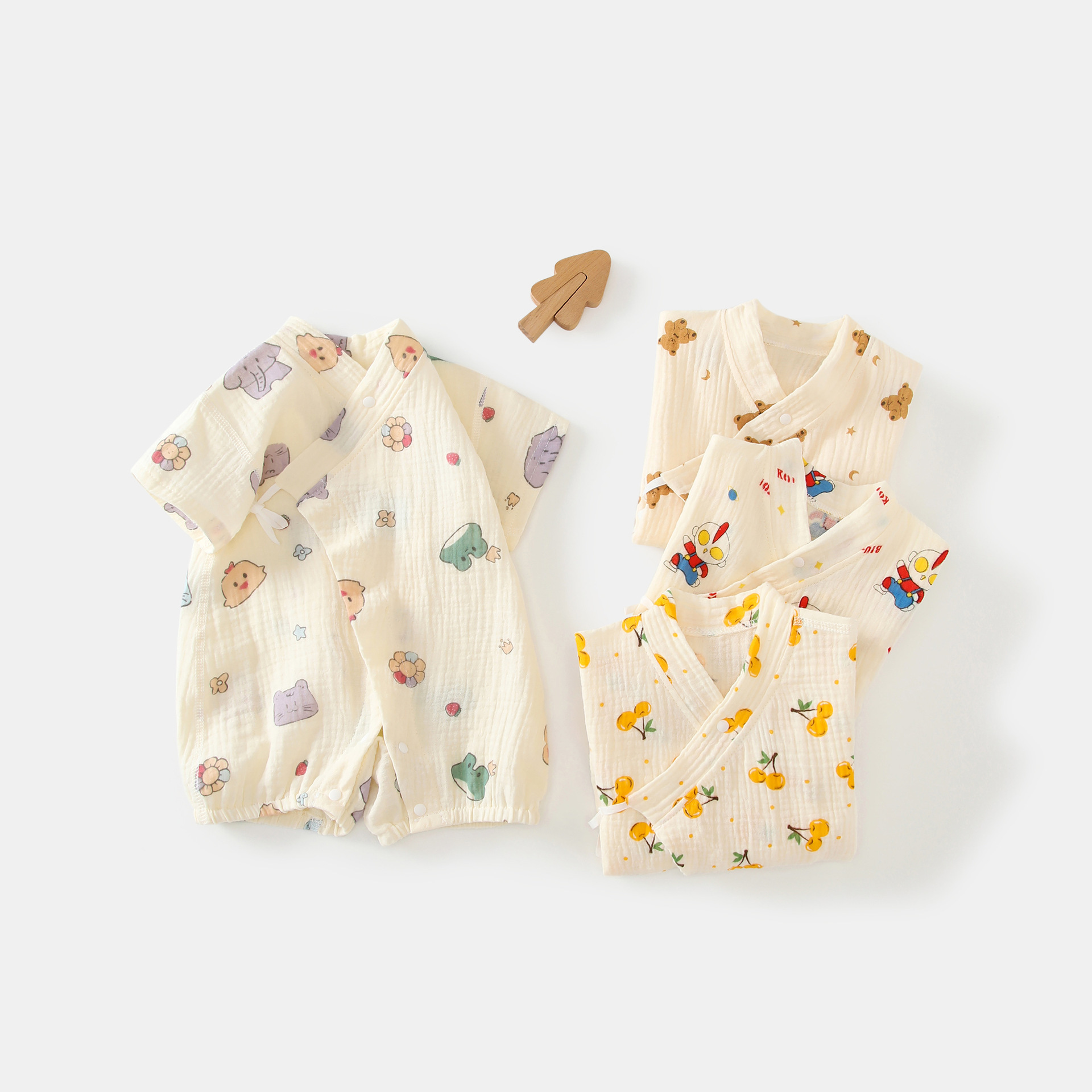 Japanese Kimono Summer Baby Short-sleeved Jumbo Breathable Gauze Baby Clothes Newborn Thin Cotton Pajamas