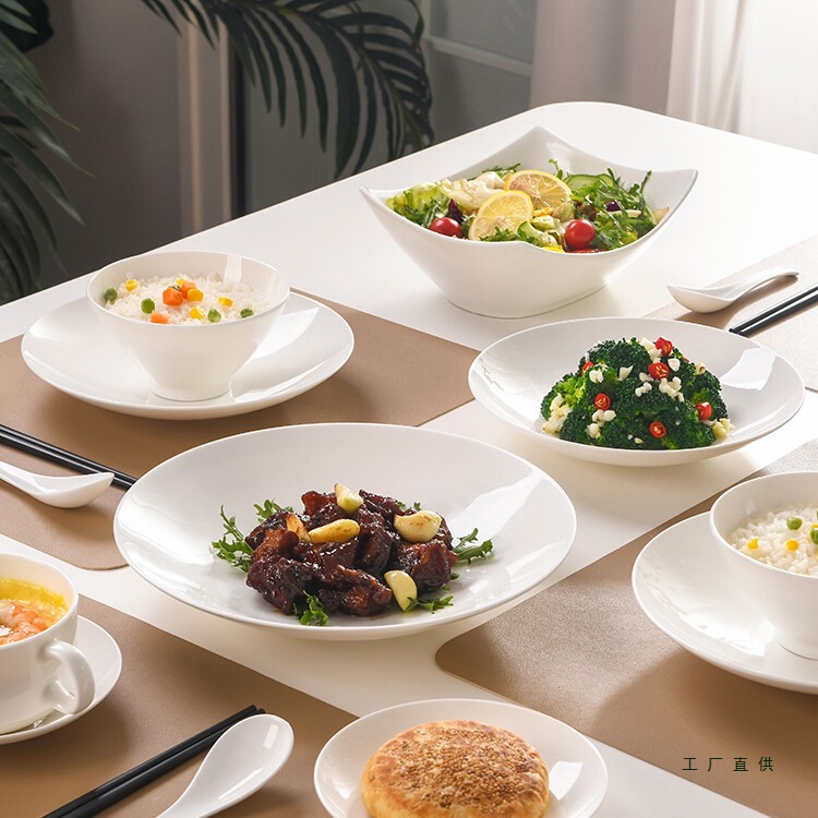 Bone China Housewarming New Home Pure White Normcore Tableware Set 2025 New Accessible Luxury High-End Bowls and Plates for Home Use