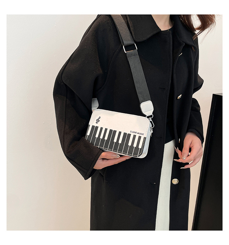 178g Weight Zipper Closure Type Sling Strap Strap Type Crossbody Bag Bags Type Casual, Shopping Occasion Pu Leather Material Piano, Notes Pattern All Seasons Season Women's Gender Cute Style Square Shape Women's Pu Leather Piano Notes Cute Square Zipper Crossbody Bag 5
