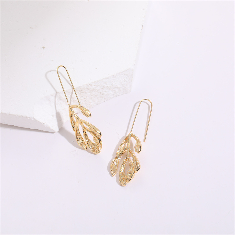 Fashion Leaves Water Droplets Copper Earrings 1 Pair