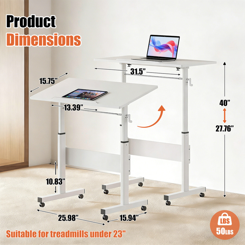 Standing computer desk, height-adjustable, foldable laptop table, small student desk, study table, movable, adjustable angle, floor-standing Standing computer desk, height-adjustable, foldable laptop table, small student desk, study table, movable, adjustable angle, floor-standing