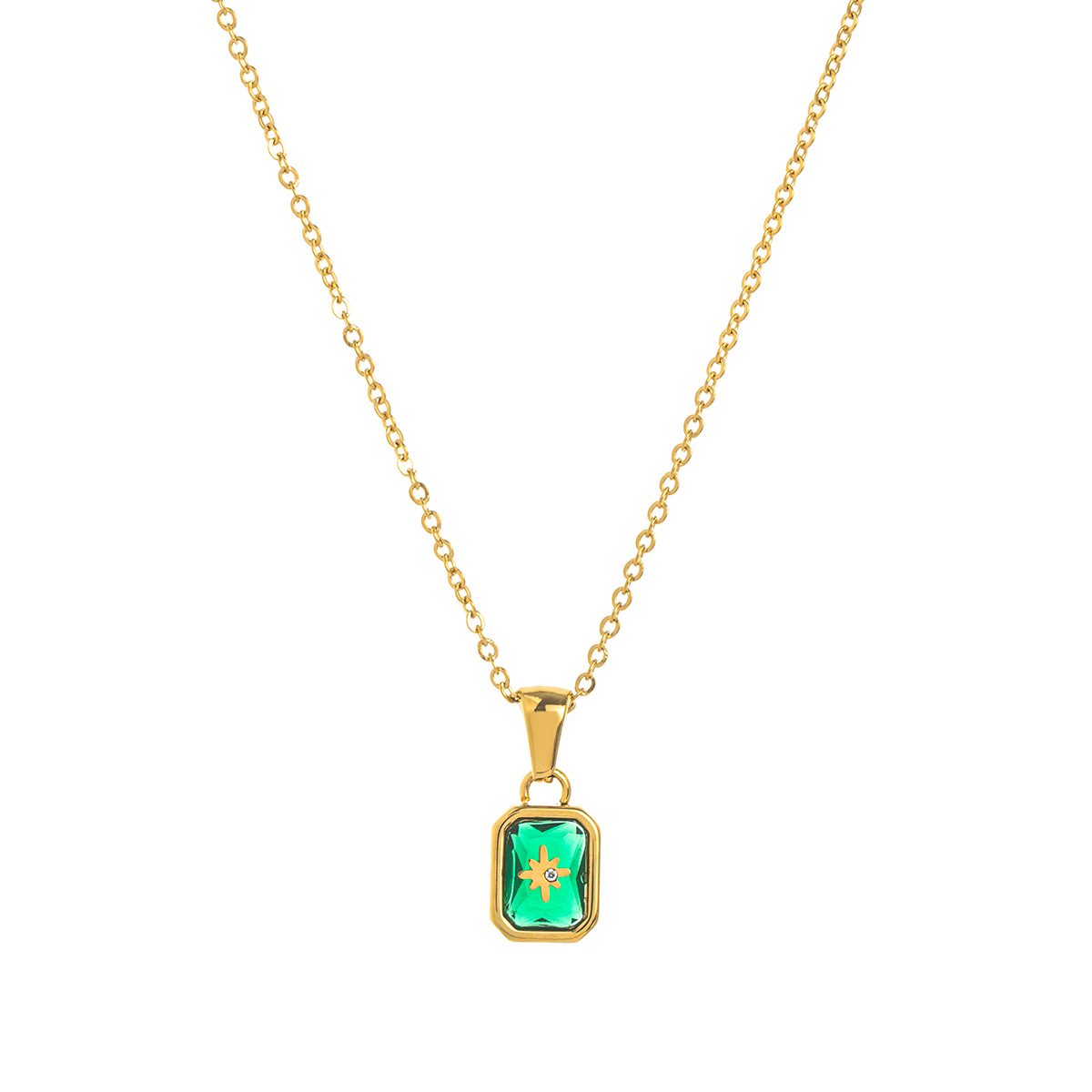 Collar Colgante de Estrella Polar con Piedra de Nacimiento, Acero de Titanio
