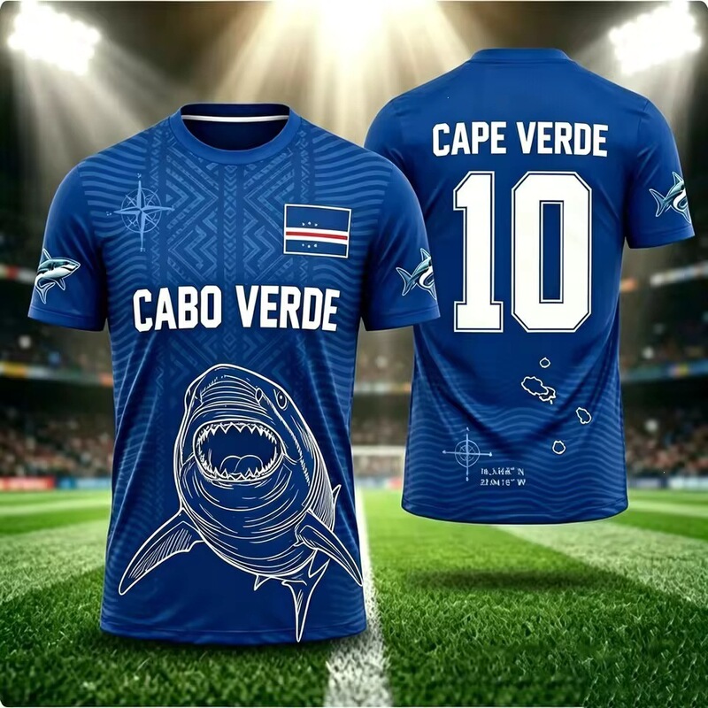 Cape Verde 10 football shirt shark print football t-shirt unisex short-sleeve sports top for men