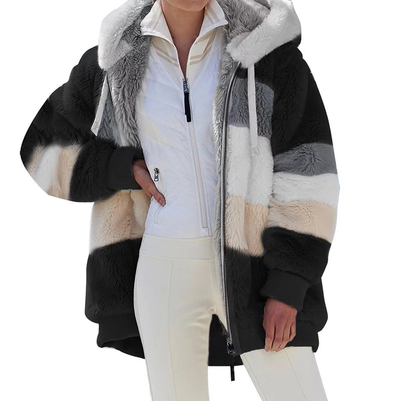 Spot wish independent station 2023 Amazon hot sale new autumn and winter loose plush multi-color hooded coat women