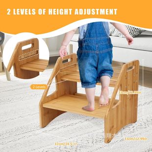 Bamboo Two-Layer Step Stool Household Heightening Ladder Stool Children's Bathroom Sink Stair Stool Children's Wash Stool