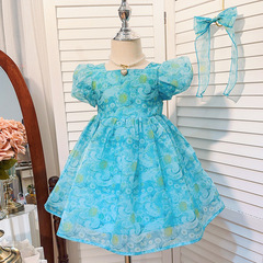 新品女童時尚油畫風連衣裙夏裝新款女孩洋氣時髦公主裙 配髮夾