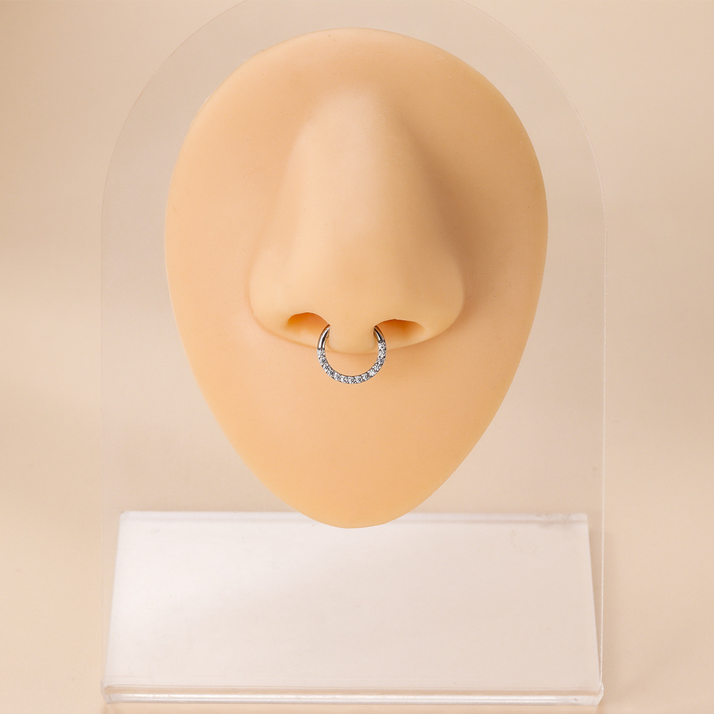 1 Piece Nose Rings & Studs Fashion Round Pure Titanium Inlay Zircon Nose Pin display picture 4