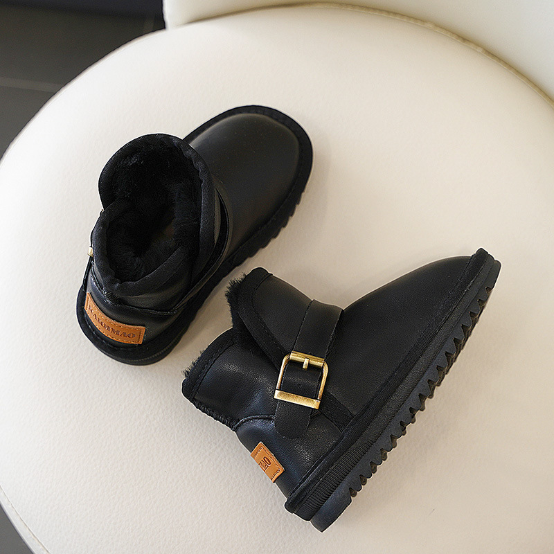 Scarponi da neve per bambini in pelle bovina impermeabili di alta qualità, stivaletti per bambini e bambine, scarpe in morbido cotone ispessito,_voghion.com