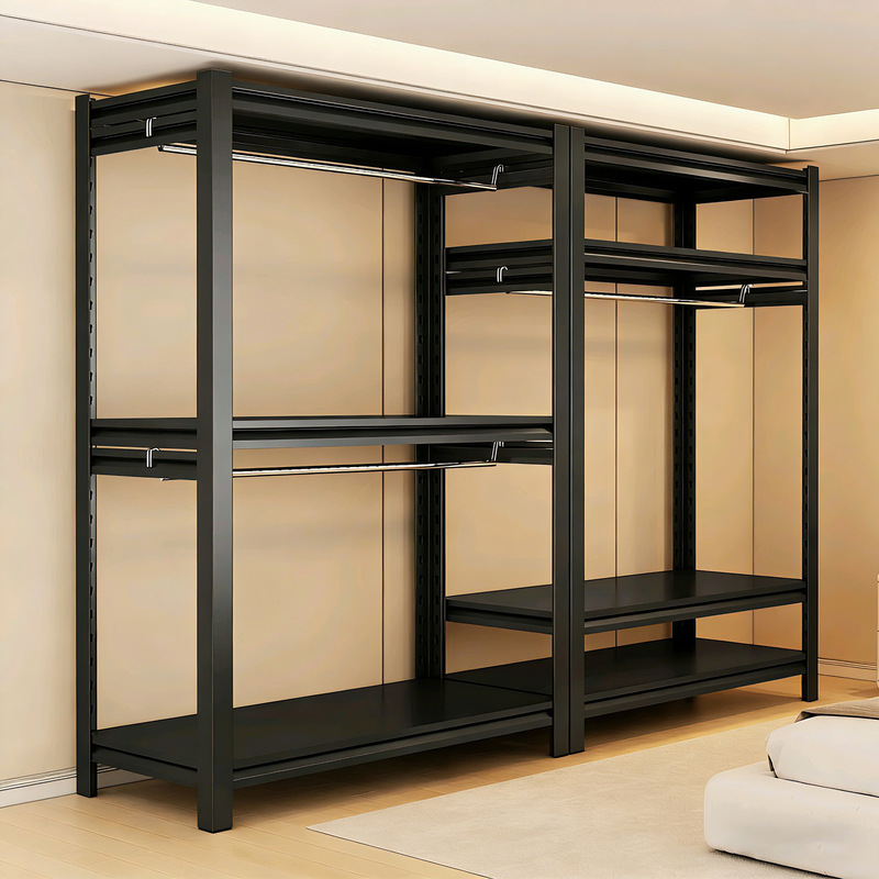 Home-Use Open-Style Shelf Wardrobe, Simple Pegboard Clothes Rack, Floor-Standing Multi-Layer Steel Storage Rack Home-Use Open-Style Shelf Wardrobe, Simple Pegboard Clothes Rack, Floor-Standing Multi-Layer Steel Storage Rack