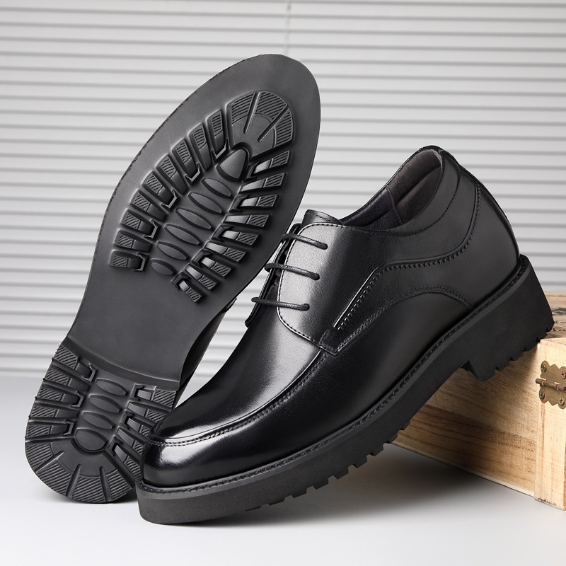 商務正裝皮鞋男士牛皮隱形內增高10cm英倫輕厚底鞋8cm真皮男皮鞋