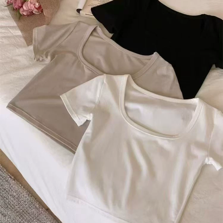 Хлопковая футболка, облегающий базовый браслет, с коротким рукавом, slim fit