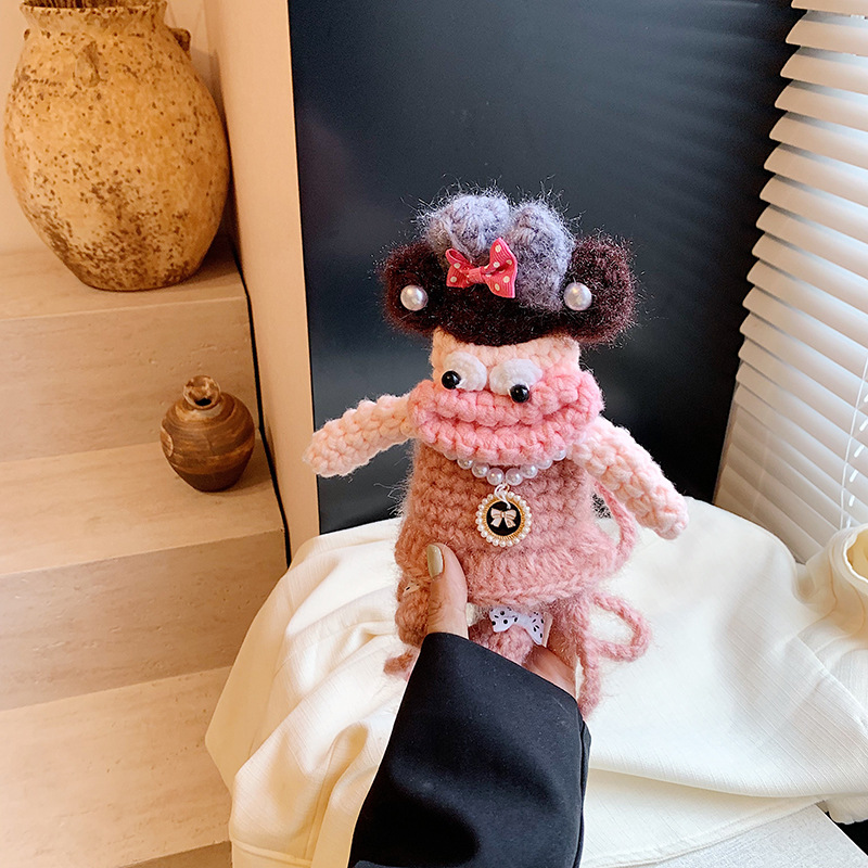 Extraña bolsa de hombro para niños caricatura adorable muñeca boca de salchicha accesorios bolsas nuevas bolsas de gancho de lana