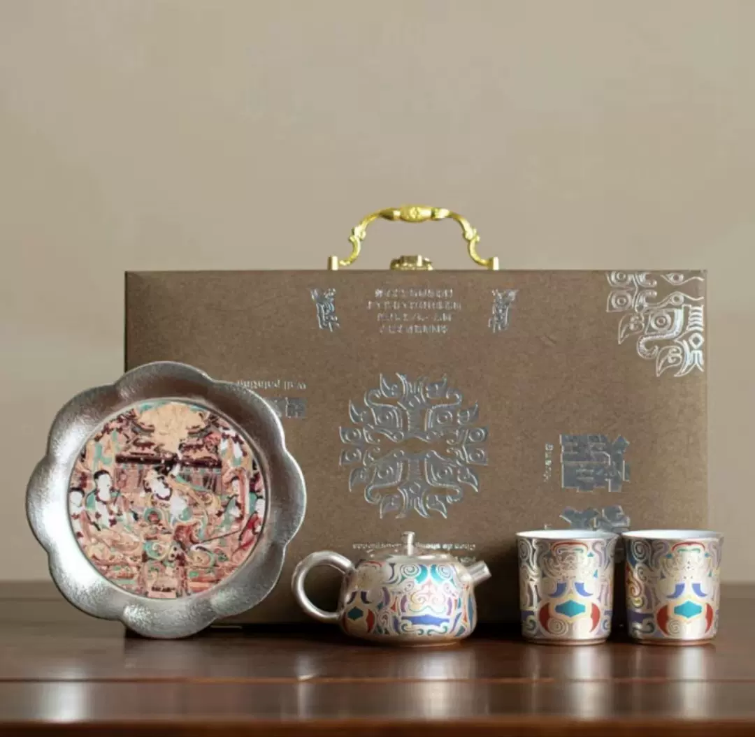 陈德生敦煌银壶手工鎏银茶具套装礼品便携功夫茶具礼盒装伴手礼