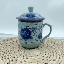 陶瓷茶杯带盖带把手宾馆办公室会议主人家用直身杯泡茶水杯子批发