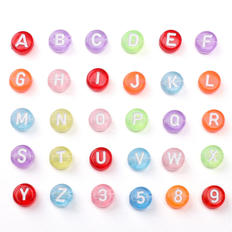 4x 7mm acrylic English single letter beads flat round bright color bottom handmade puzzle diy bracelet bracelet necklace accessories