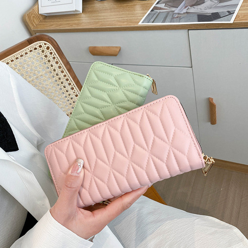 New  women's wallet indented mid-length clutch bag European and American fashion solid color PU coin mobile phone bag