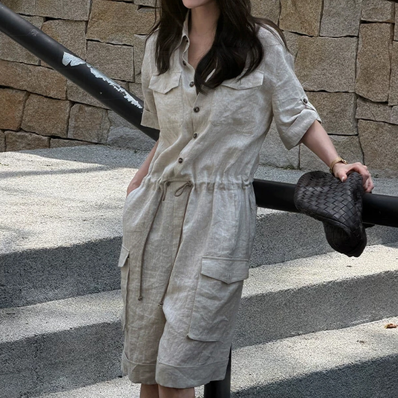 Spanish Proverb: Summer High-Waisted Straight-Leg Linen Shorts Jumpsuit for Women, Casual and Loose-Fitting