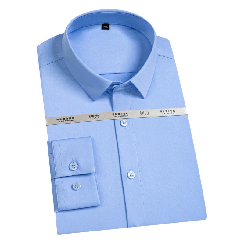 Camisa de fibra de bambú de manga larga para hombres ropa de trabajo casual de negocios escote sin línea de presión dentro de la camisa placket plegable