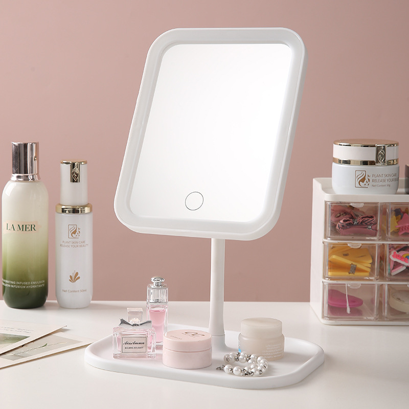 Espejo de maquillaje de plástico con luz inteligente ajustable luz tricolor espejo de vestir dormitorio táctil led espejo de maquillaje