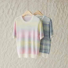 渐变/含桑蚕丝短袖女夏季新款韩系多巴胺色系上衣女装25新1N2017