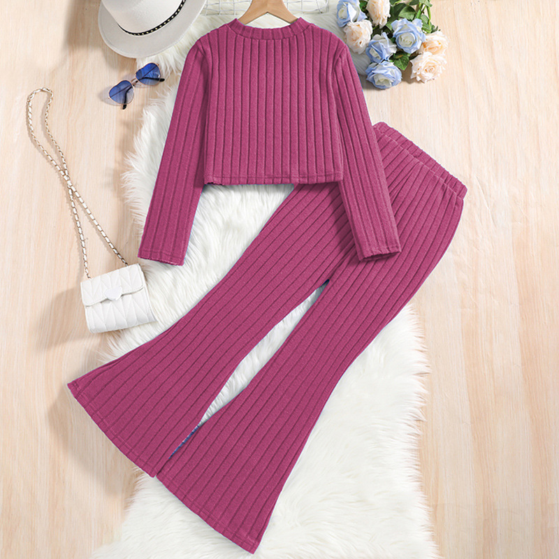 Zhongda Children's Clothing Autumn/Winter New Collection 8-12 Year Old Fashionable Girls' Pit Strip Knitted Long Sleeve_voghion.com