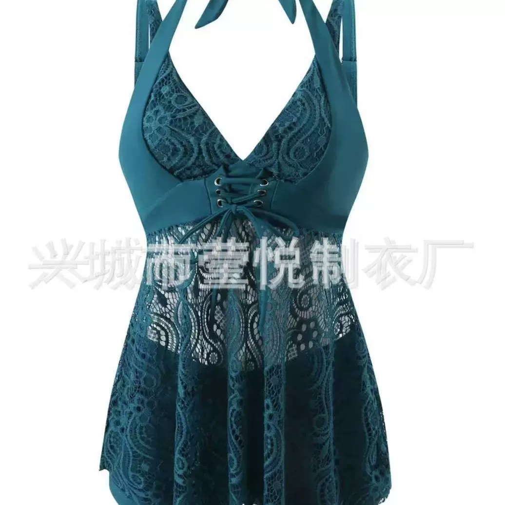 欧美新款比基尼女士分体镂空绑带两件套游泳衣时尚遮肚温泉泳装