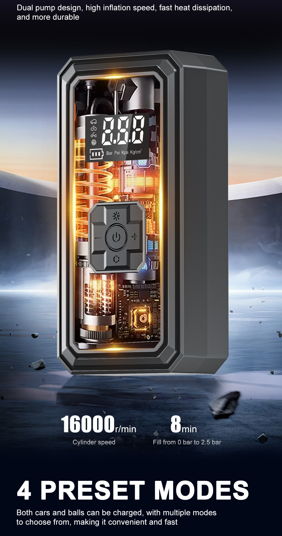 Car Air Pump Small Car Air Pump Electric Portable with Lighting Digital Display Inflatable Pump Electric Air Pump