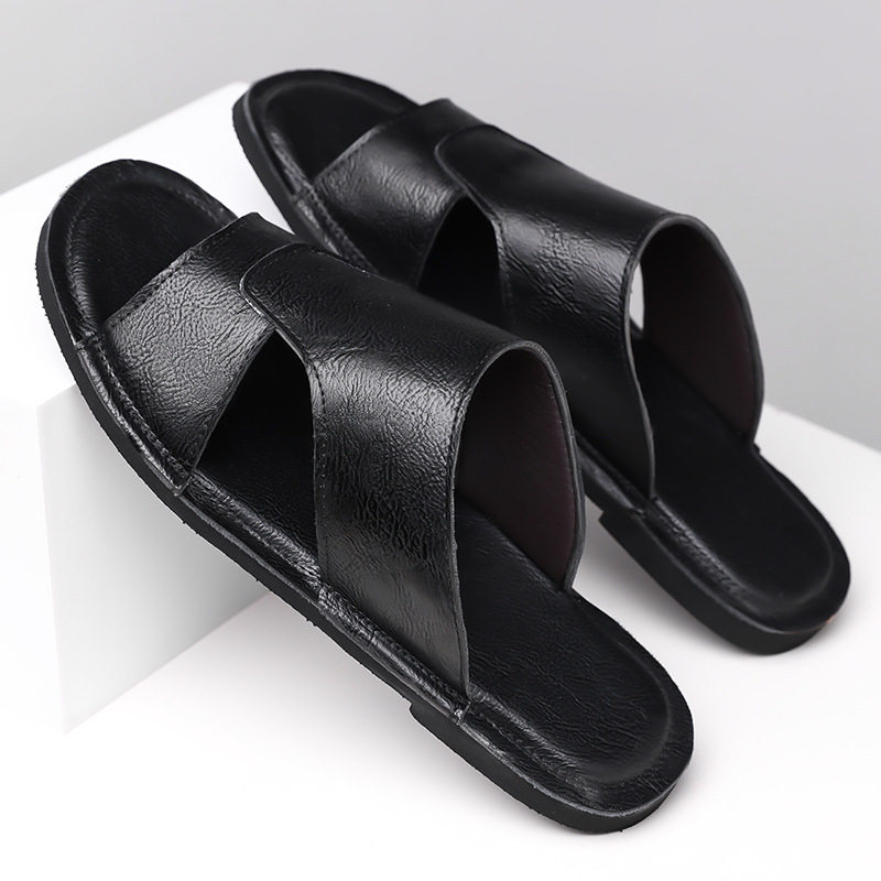 Dép sandal nam quai ngang hở mũi kiểu retro, đế cao su êm chân, cỡ lớn — nâu, đen
