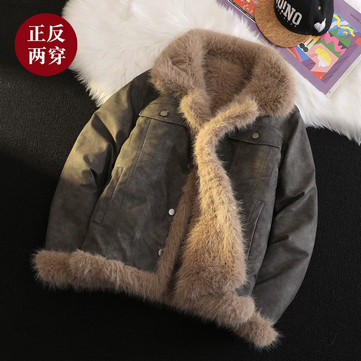 Keep warm double-sided capacious fleece jacket, high-quality style