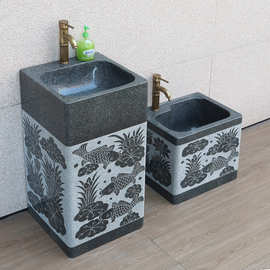 大理石洗手池别墅花园庭院户外一体水池台盆花岗岩整石室外洗漱槽