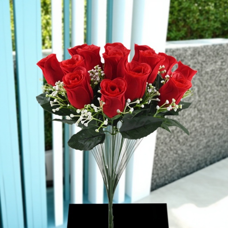 Fuente fabricante simulación rosa venta al por mayor 18 brotes de franela decoración de bodas guía de carretera hilera flor ramo de flores falsas