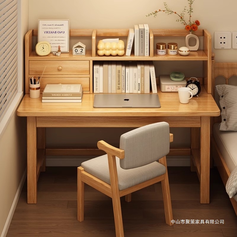 Solid Wood Desk Bookshelf Integrated Table Student Home Study Writing Desk Simple Table Bedroom Desk Computer Desk