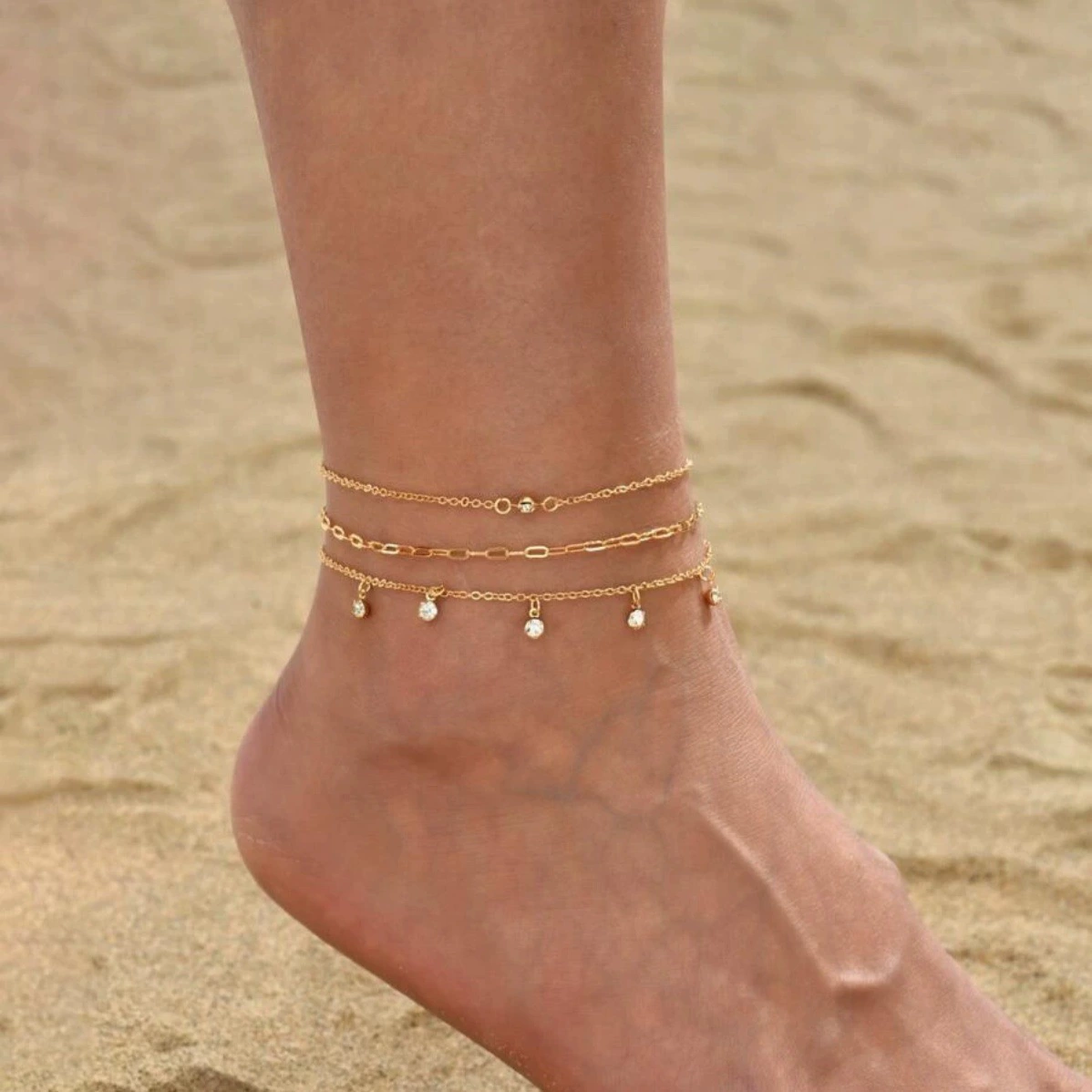 Европейские и американские трансграничные украшения Богемские блестки с кисточками многослойные пляжные ножные ножные ножные ножные ножные ножные ножные ножные браслет из трех частей