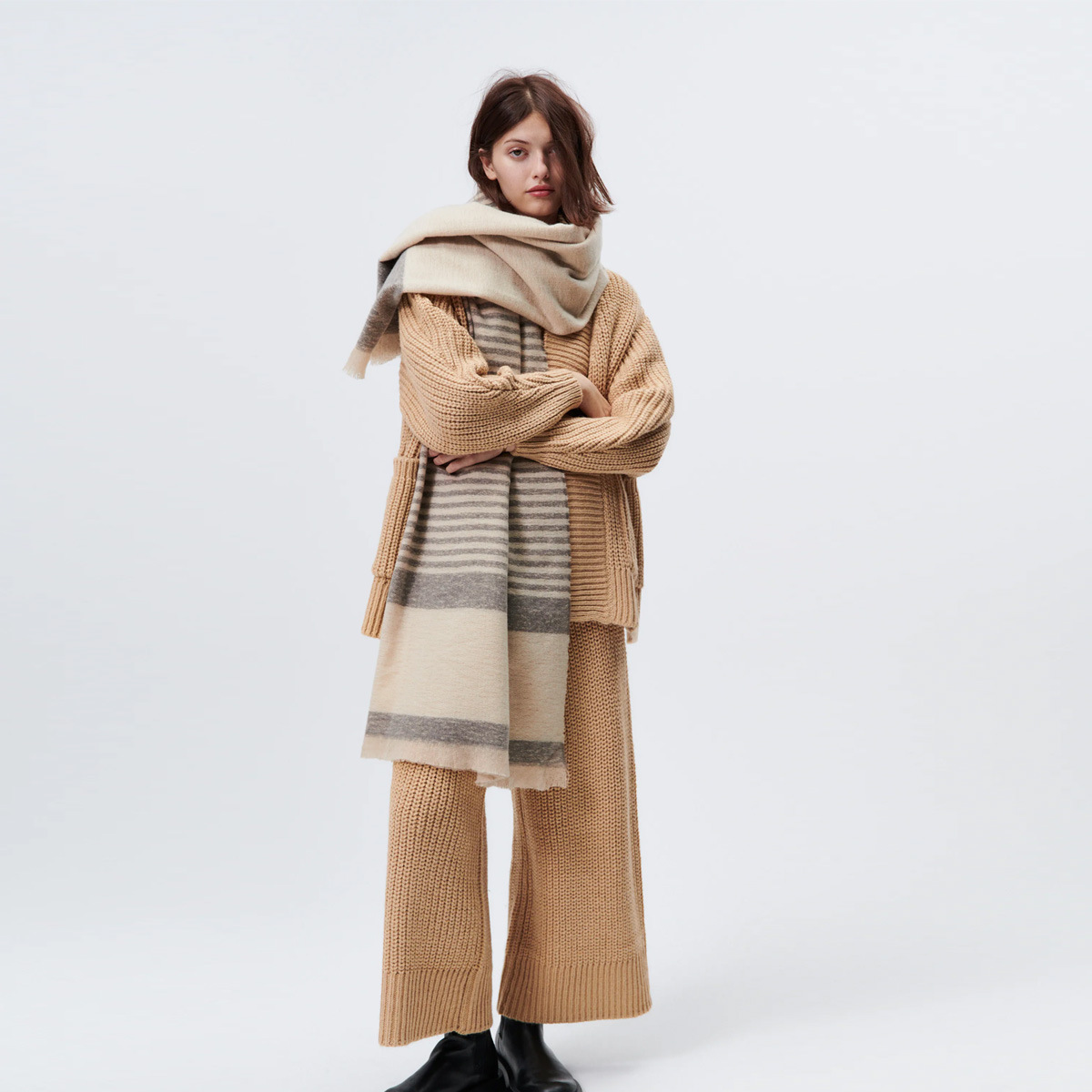 Klassischer Reis Zongzi gespleißter horizontaler Streifen-Imitat-Kaschmirschal für Damen im Winter, um die weiche, warme Latzschal zu erhöhen_voghion.com